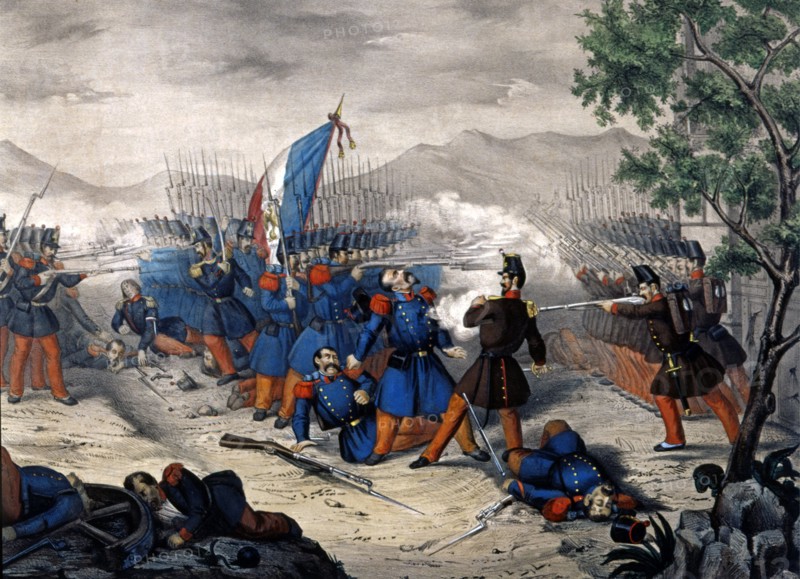 République Romaine de 1848. Combat des français le 5 Juin dans le quartier Parioli à Rome