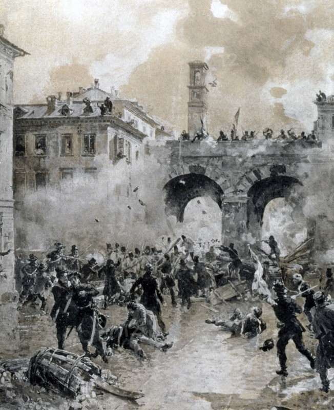 Les 5 journées de Milan, en mars 1848. Assaut des arches de la Porta Nuova. Eduardo