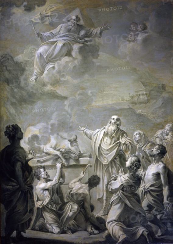 Noé offre un sacrifice à Dieu après sa sortie de l'Arche