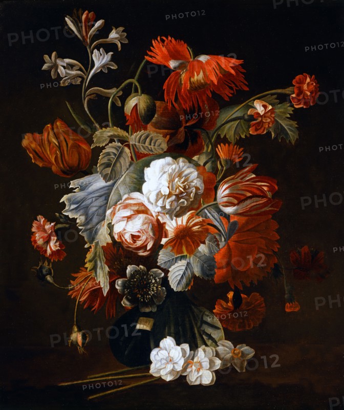 Verelst, Roses, tulips, carnations in a glass vase
