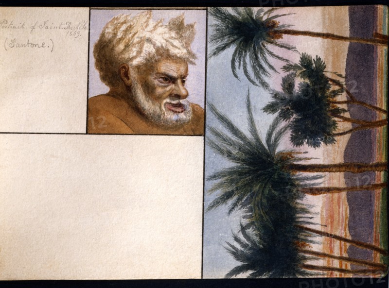 Palmiers du désert, et personnification du Nil dessinés par Frederick Stibbert