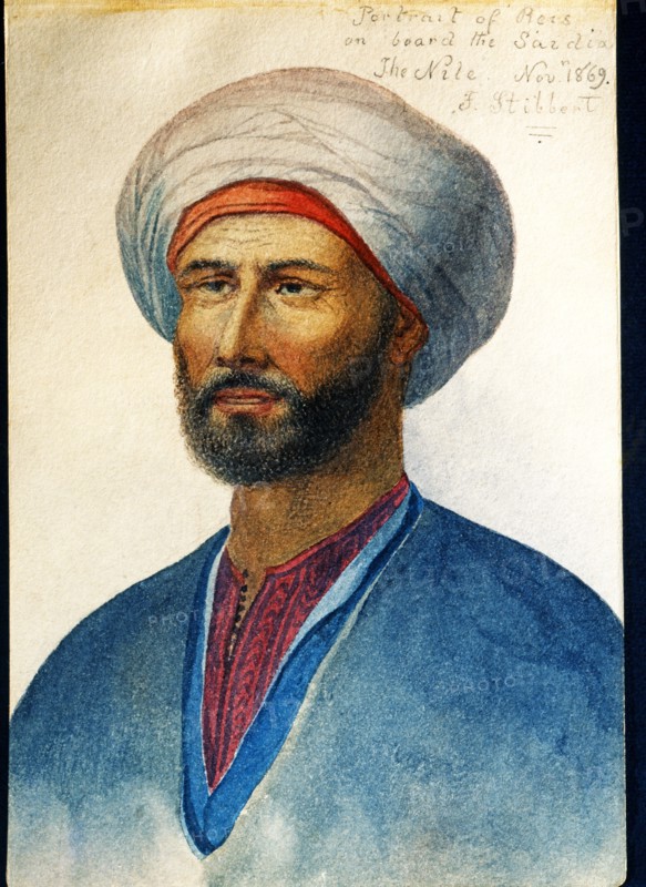 Portrait of a "Rais" of the village drawn by Frederick Stibbert