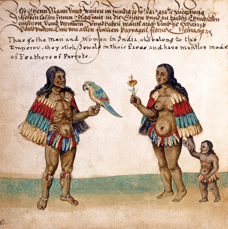 New American village chief's habit with parrot feathers