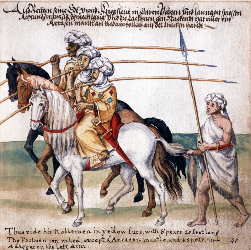 Guerriers nomades à cheval avec leur lance