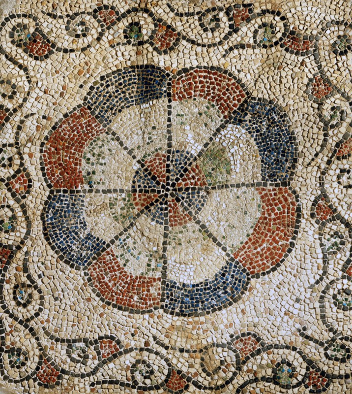 Mosaic fragment with stylized flower decoration