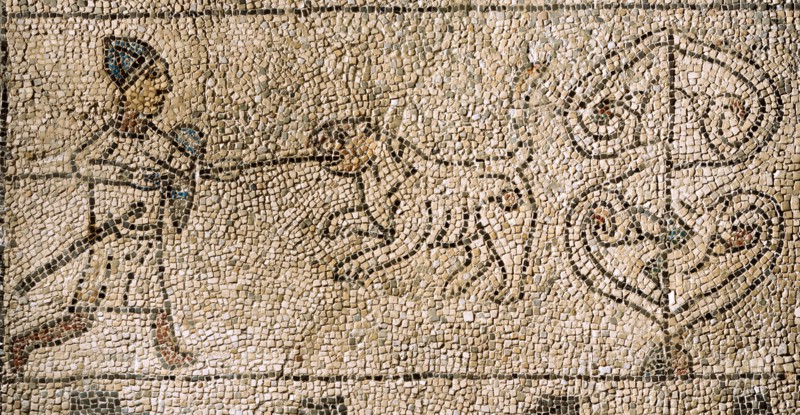 Mosaic: hunter armed with a lance