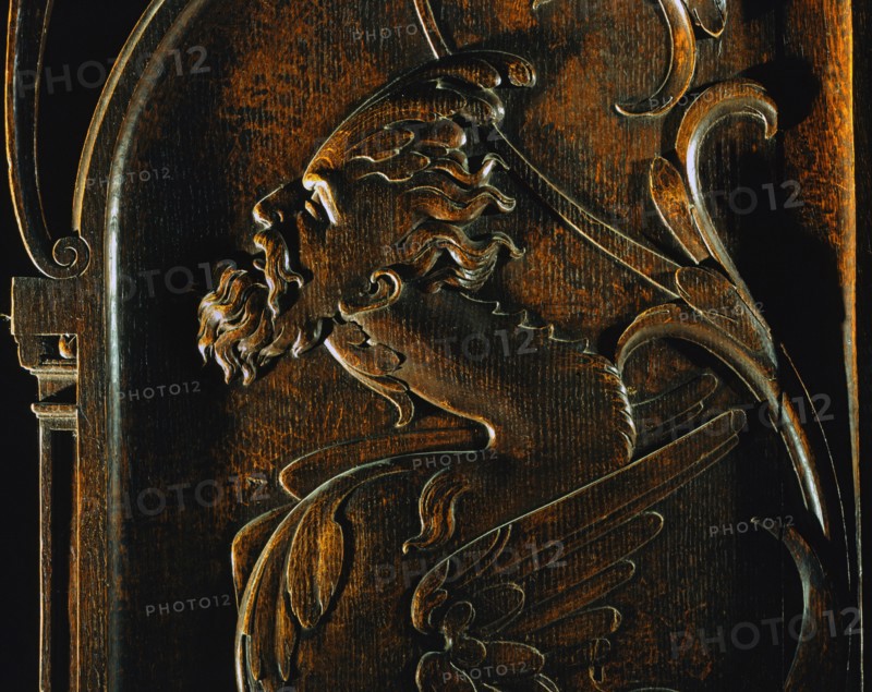Wooden carved stall of the church of the monastery of the Hieronymites of Lisbon