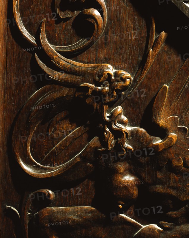 Wooden carved stall of the church of the monastery of the Hieronymites of Lisbon