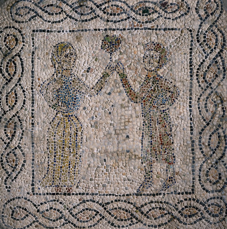 Mosaic: Young lovers; The knight's departure for the Crusade