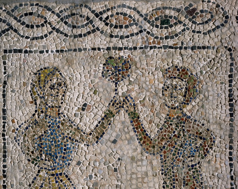 Mosaic: Young lovers; The knight's departure for the Crusade