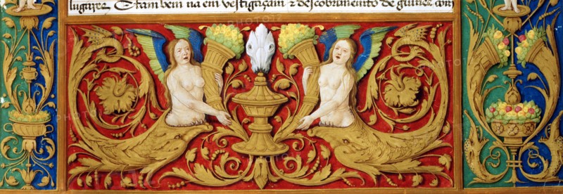 Female finned figures with horn of plenty