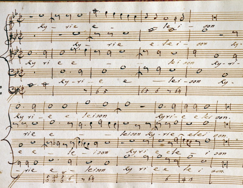 Copie manuscrite de la partition "Messa a quattro voci Kyrie Eleison", de Pier Luigi da Palestrina