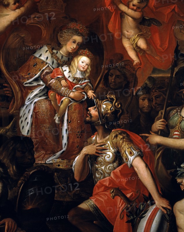 The Empress Mary Anne of Austria and her son Charles II, receiving the tribute of the nobility in Milan
