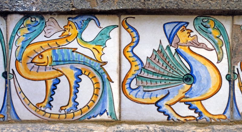 Majolica, Monstrous Human Figure, Animals and Fisheries, and Basil representation.