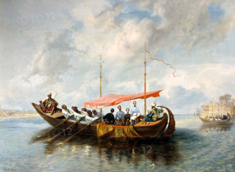 Geiger, Maximilien de Habsbourg, et Charles-Louis à bord du Kaik du Pacha de Smyrne