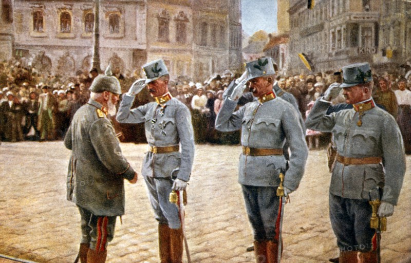 Meeting between General Eduard von Böhm-Ermolli and King Ludwig III of Bavaria after the capture of Lemberg (Lviv) in 1915