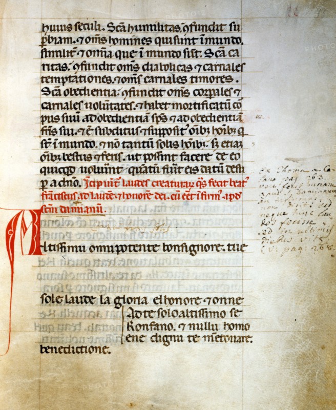 "Cantique des Créatures", contemporaine de saint François. Incipit.