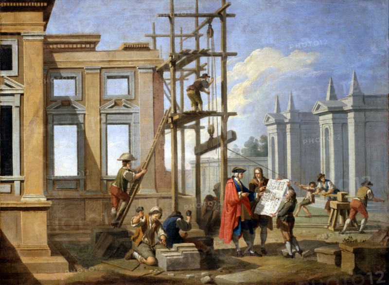 Zocchi, Les Arts : L'Architecture. L'architecte suit la construction d'un bâtiment.