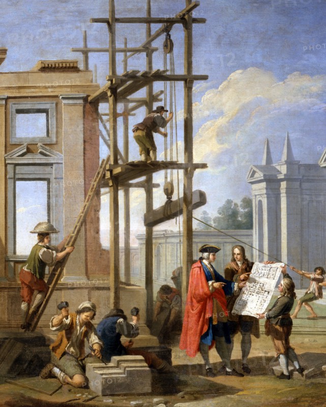 Zocchi, Les Arts : L'Architecture. L'architecte suit la construction d'un bâtiment. Détail.