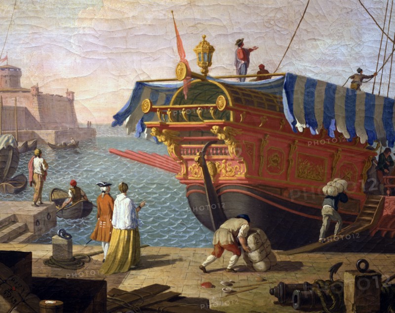 Zocchi, View of the port of Livorno. Detail of a ship's cargo