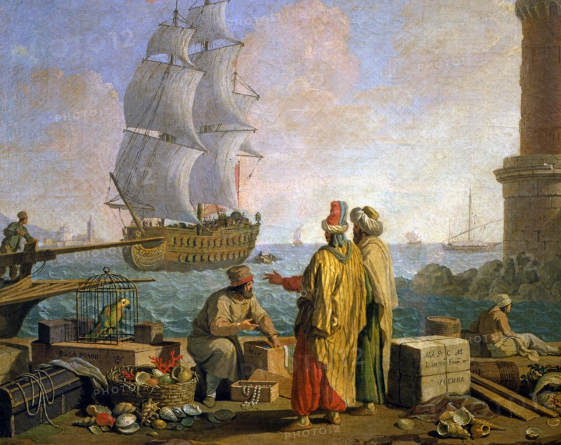Zocchi, Eastern merchants in the port of Livorno. Detail.