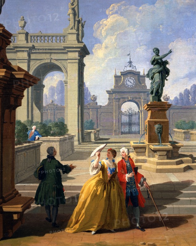 Zocchi, The hours of the day: In the afternoon. Walk in the garden. Detail.