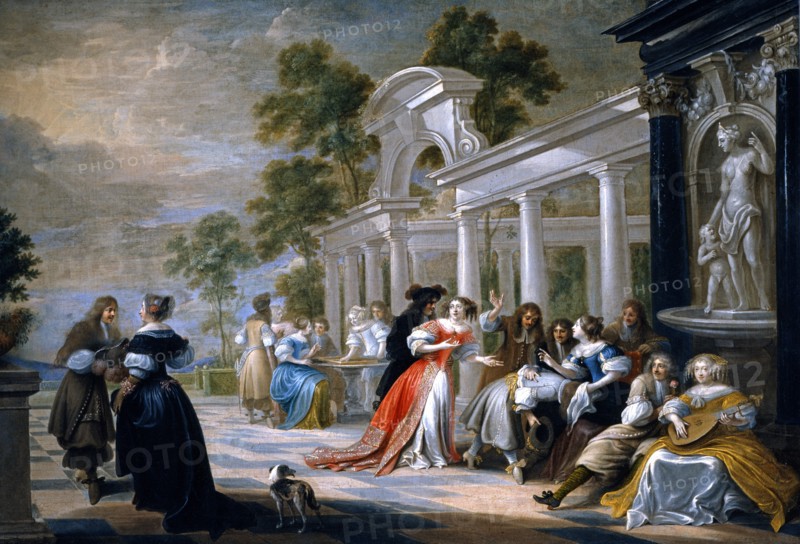Scène de vie. Musique et jeux dans le jardin