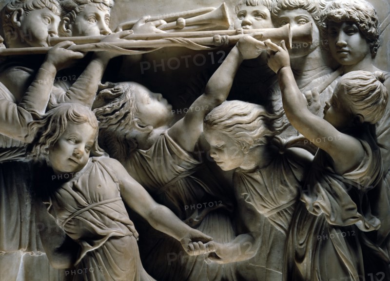 Cantoria. Marble relief of the choir of the Florence Cathedral choir