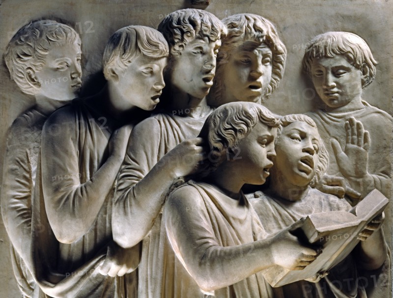 Cantoria. Marble relief of the choir of the Florence Cathedral choir