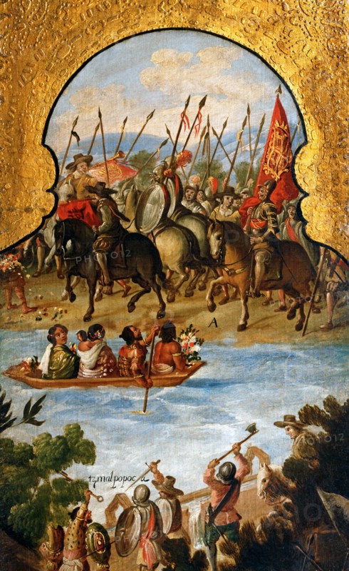 Screen decorated with scenes from the Spanish conquest