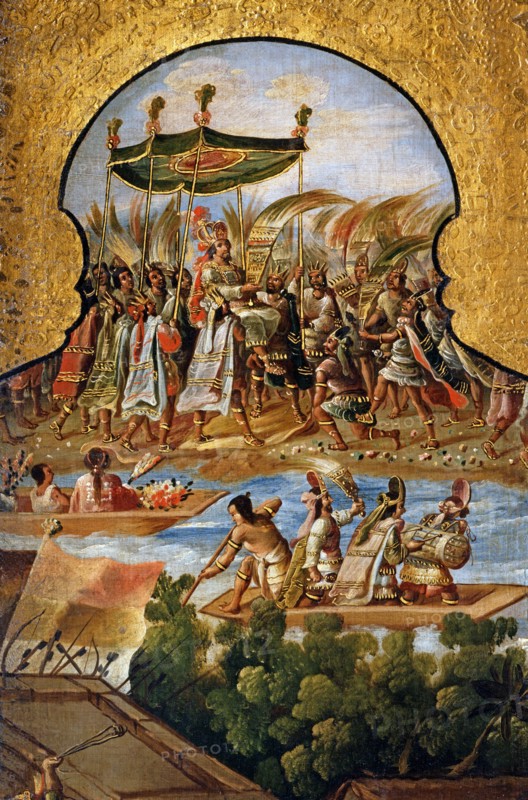 Screen decorated with scenes from the Spanish conquest