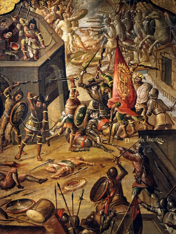 Paravent décoré de scènes de la conquête espagnole