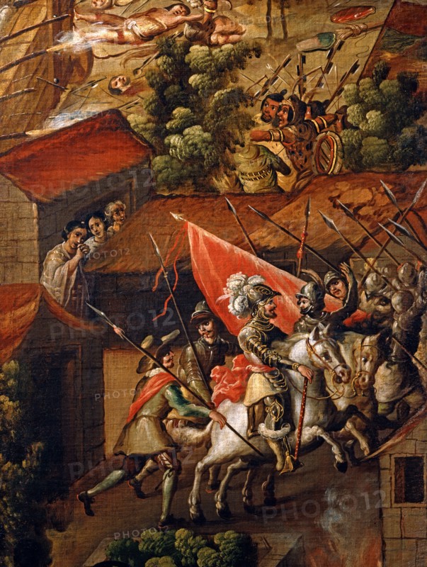 Screen decorated with scenes from the Spanish conquest