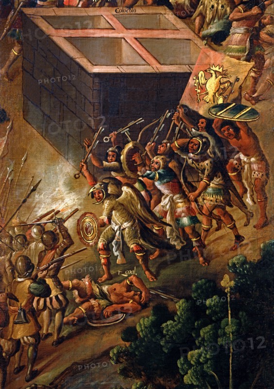 Paravent décoré de scènes de la conquête espagnole