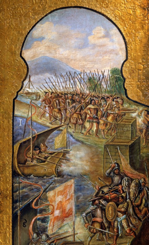 Paravent décoré de scènes de la conquête espagnole