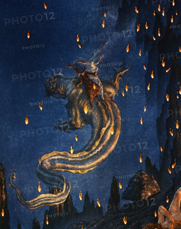 "The Divine Comedy", Inferno: Dante and Virgil go down into the abyss on the back of the demon Geryon (detail)
