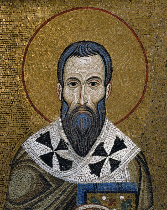 Chapelle palatine de Palerme
Mosaïques byzantines du mur gauche du transept
Basile de Césarée (329-379), Docteur de l'Église
Saint Patron de Cappadoce, auteur de la règle de saint Basile

Palerme (Italie, Sicile), Palais des Normands, Chapelle Palatine (Palazzo dei Normanni, Cappella Palatina), consacrée en 1143.
