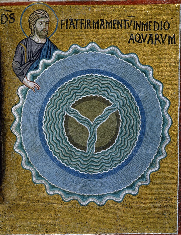 Chapelle palatine de Palerme
Mosaïque byzantine
La Genèse
Dieu partage les eaux

Palerme (Italie, Sicile), Palais des Normands, Chapelle Palatine (Palazzo dei Normanni, Cappella Palatina), consacrée en 1143.