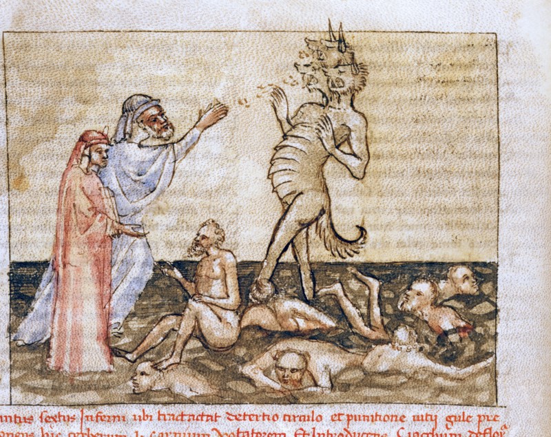 The Divine Comedy, Hell: Dante and Virgil in the face of Cerberus
