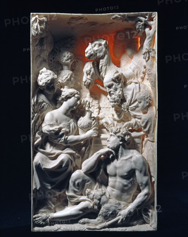 Ivory plaque representing Rebecca and Eliezer