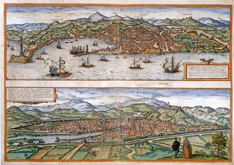 Plans des villes de Gênes et de Florence