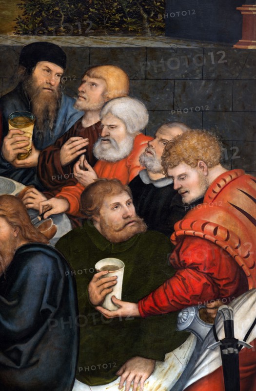 Cranach the Elder, Altarpiece of the Reformation, detail of the central panel: Martin Luther and Lucas Cranach the Young
