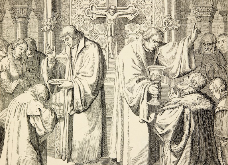 The life of Martin Luther: The Sacrament of Holy Communion with bread and wine, according to the new rules of the Reformation