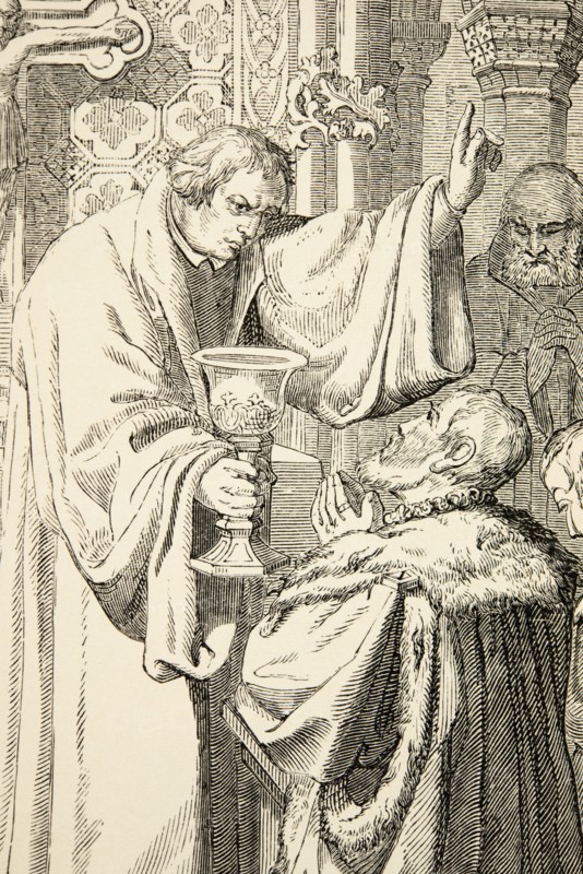 The life of Martin Luther: The Sacrament of Holy Communion with bread and wine, according to the new rules of the Reformation