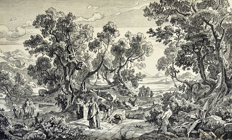 Ulysses meets Nausicaa, daughter of Alcinoos king of the Pheacians
