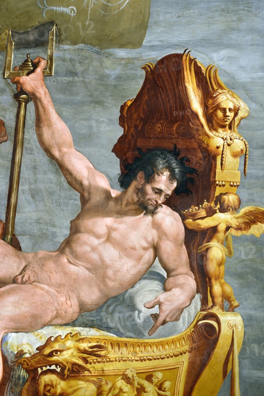 Tibaldi, Neptune sur son char et le navire d'Ulysse (détail)