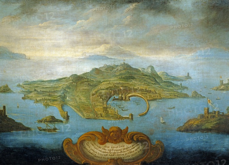 View of the Island and the port of Chios, in the Aegean Sea