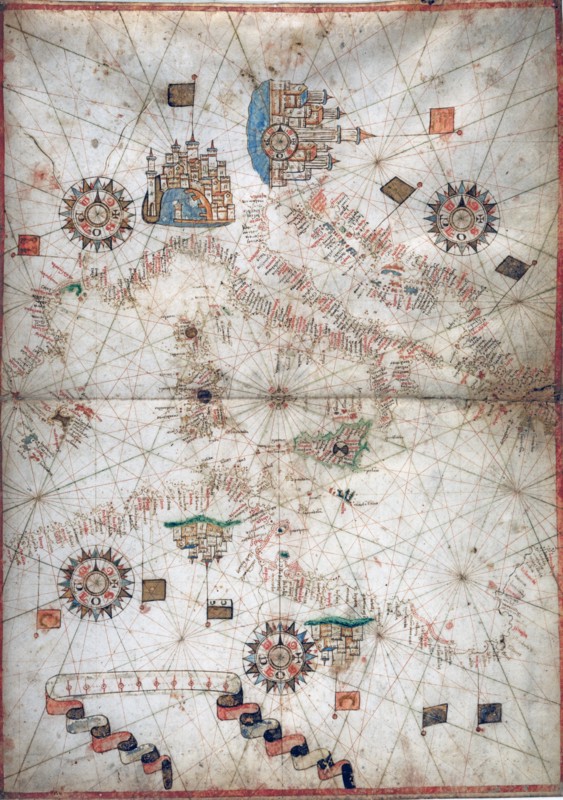Nautical map of Italy and North Africa in 1571