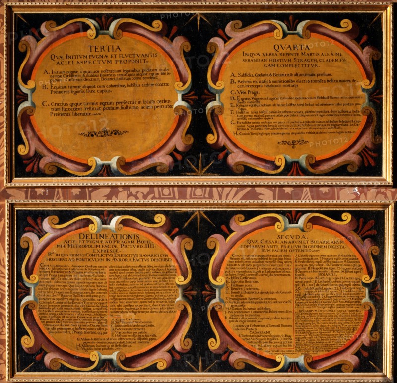 Deux panneaux décrivant quatre épisodes de la Bataille de la Montagne Blanche près de Prague, le 8 novembre 1620