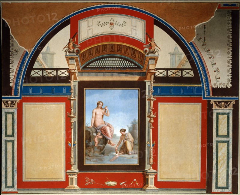 Mengs, Copie de fresques de la villa Negroni, près de Rome. Sur le panneau central : Vénus et une nymphe avec des Amours